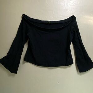 Black Off-Shoulder Bell Sleeve Crop Top